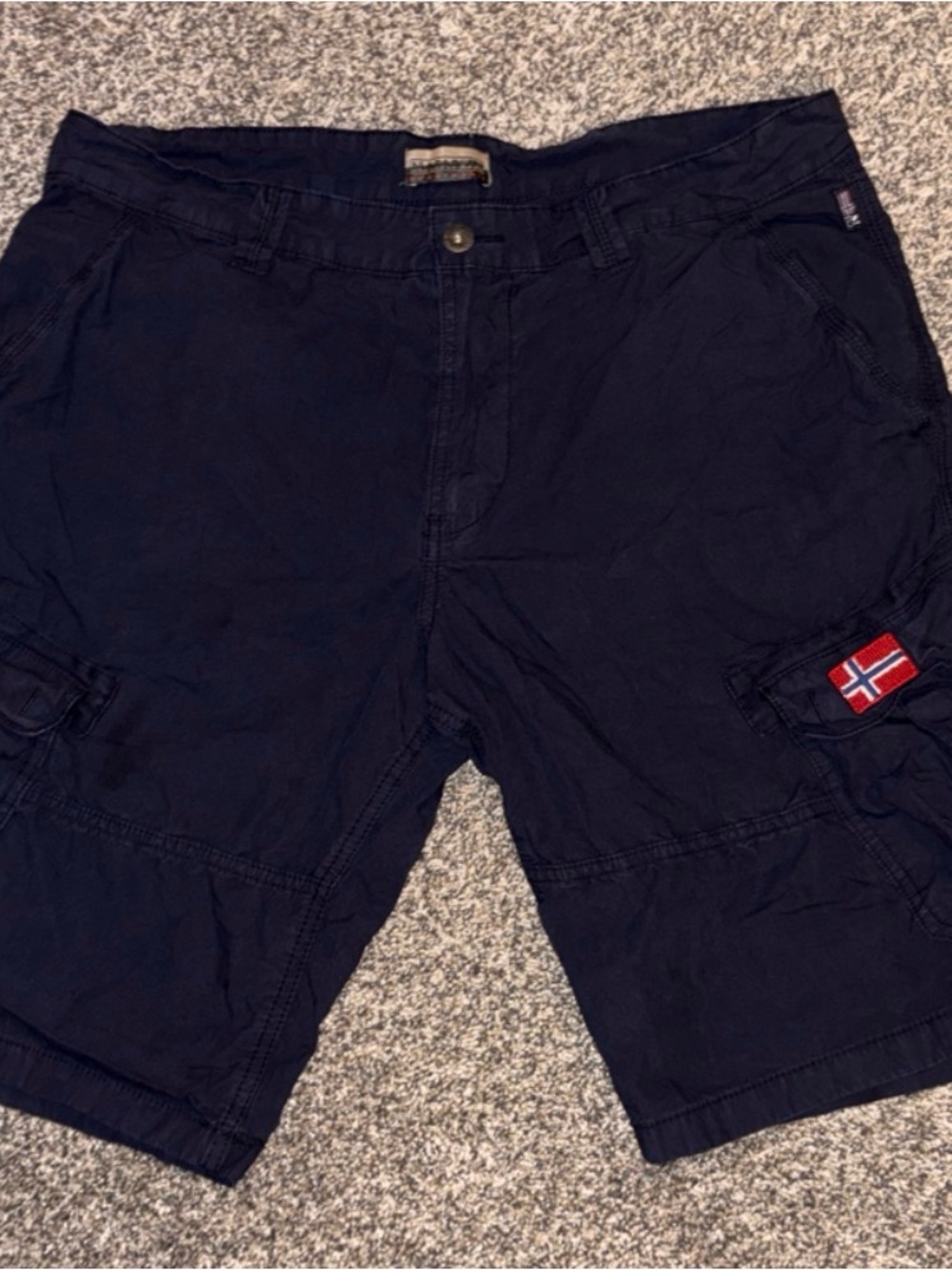 Vintage Y2K blue cargo shorts with Norway flag embroidered on pocket